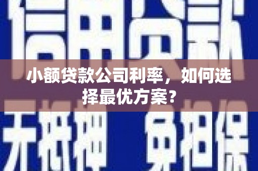 滑县小额贷款公司利率，如何选择最优方案？