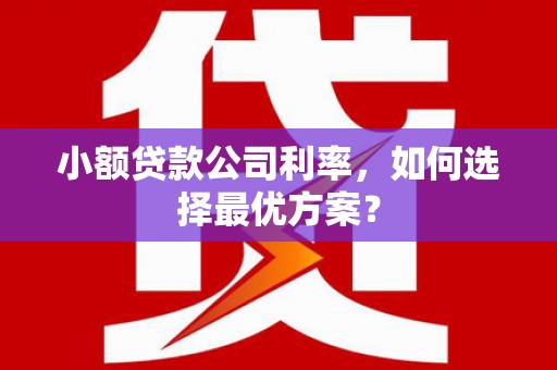 滑县小额贷款公司利率，如何选择最优方案？